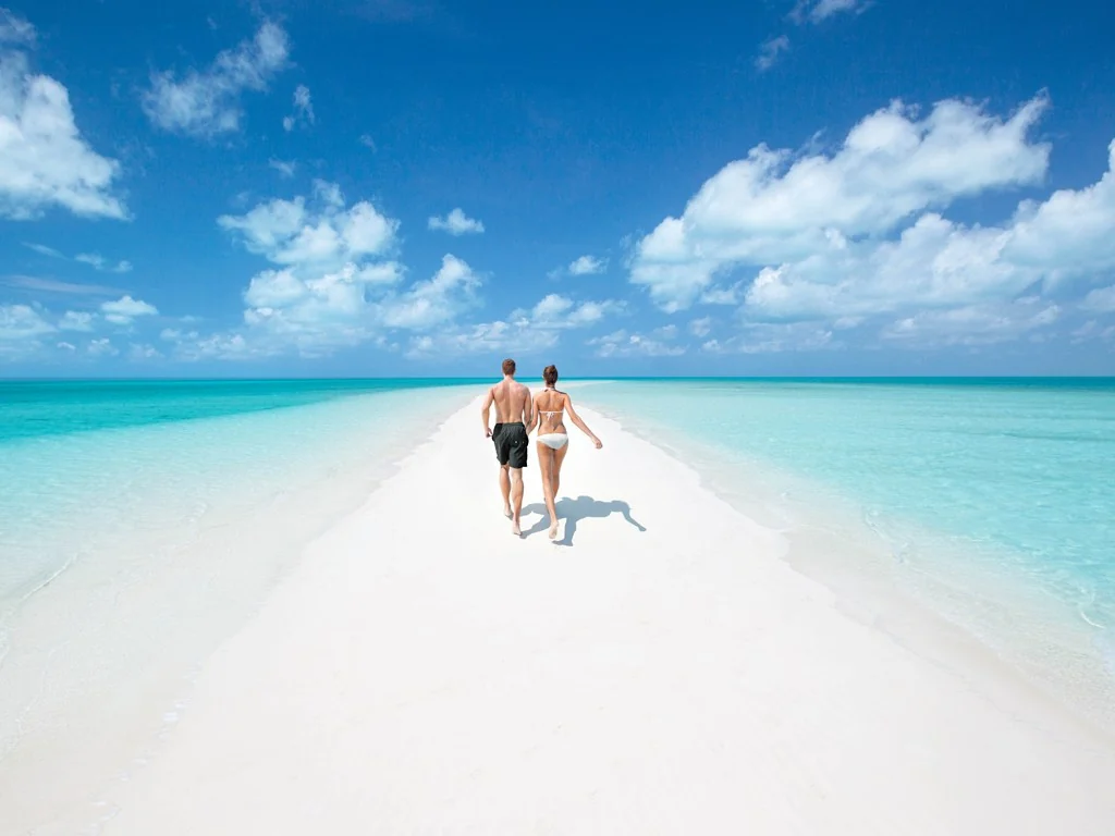 A sandbar exposed at low tide